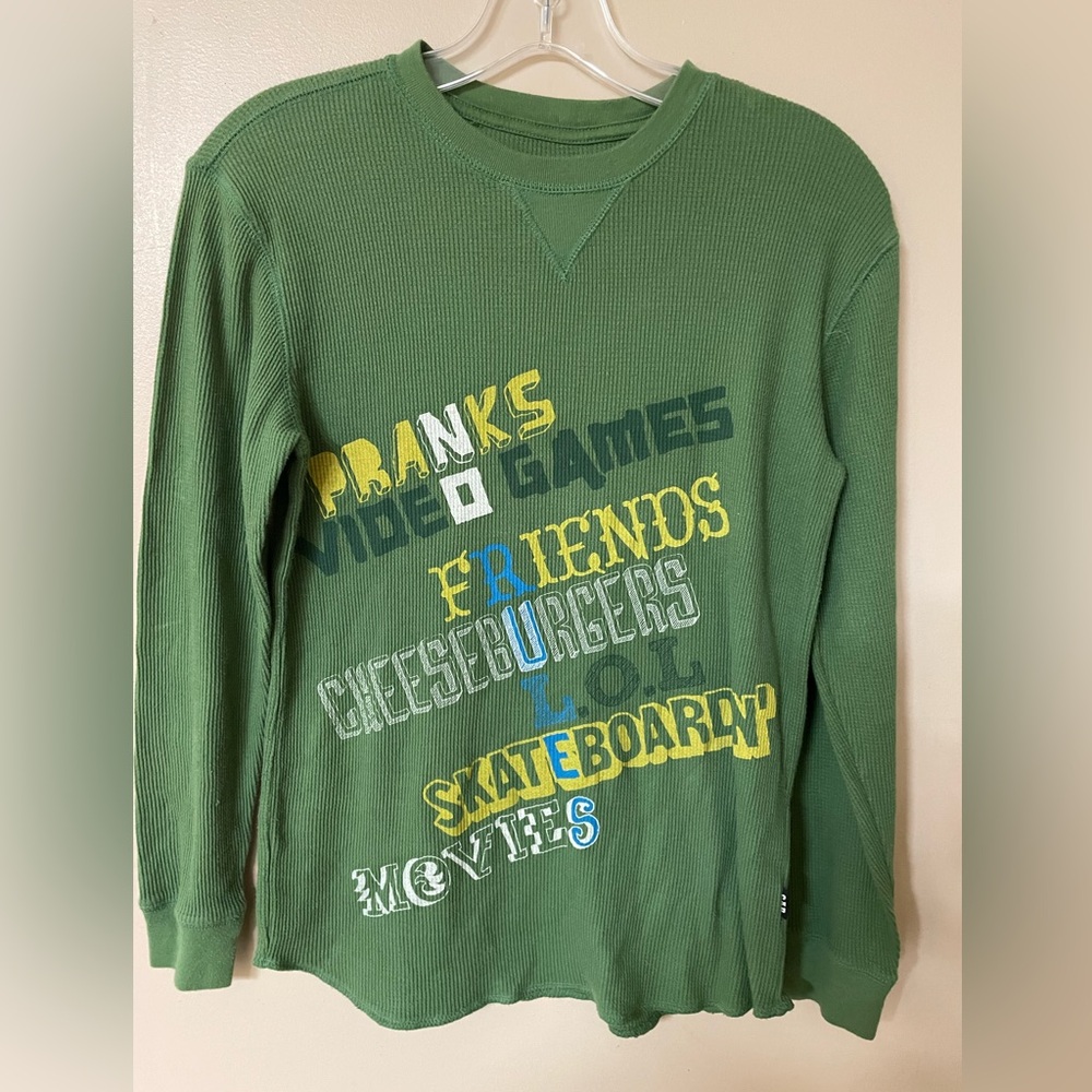 GAP Kids Green Thermal Textured Long Sleeve Boys Shirt Fall/Winter Top size 12